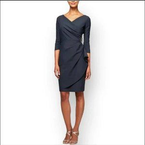 NWT Alex Evenings Slimming Ruched Cocktail Beaded Hip Sheath Dress Size 12